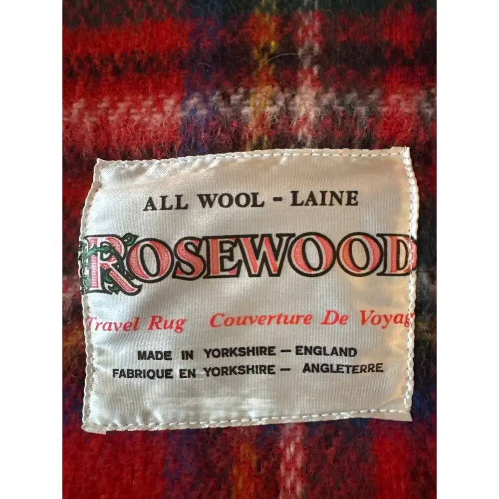 Vintage Tartan Plaid Rosewood 100% Wool Travel Rug Blanket Yorkshire England